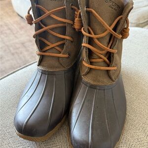Sperry Dark Brown Duck Boots with Tan Laces